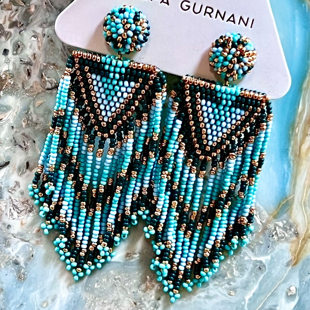 πΊπHPππΊ NWT Anthropologie Deepa Beaded Fringe Chandeliers - Picture 5 of 16